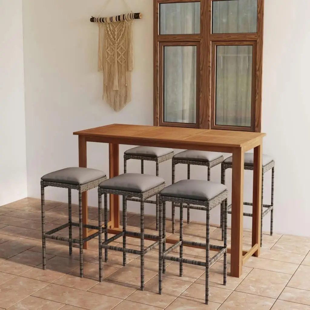 

Garden Bar Set Grey Acacia Wood Removable Covers Outdoor Furniture