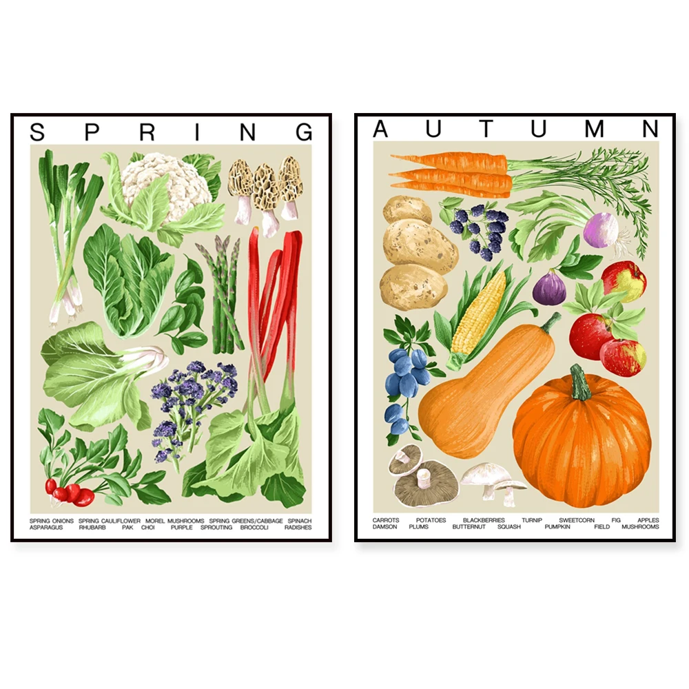 Obst und Gemüse, gesundes Leben, wachsen Sie Ihr eigenes Allotment-Tisch, Kürbis, Rhabarber, Grünkohl, Erdbeerdiät-Poster