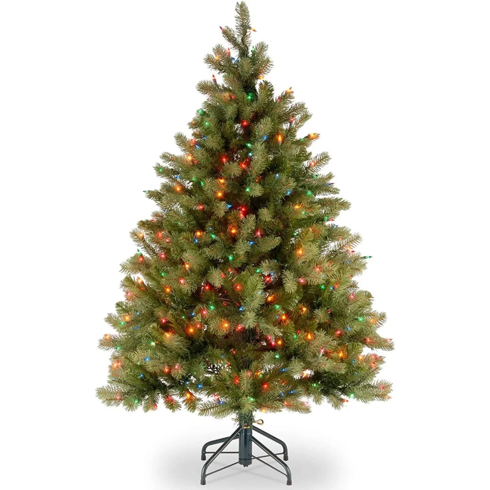 

US Pre-Lit 'Feel Real' Artificial Full Downswept Christmas Tree, Green, Douglas Fir, Multicolor Lights, Includes Stand, 4.5 feet