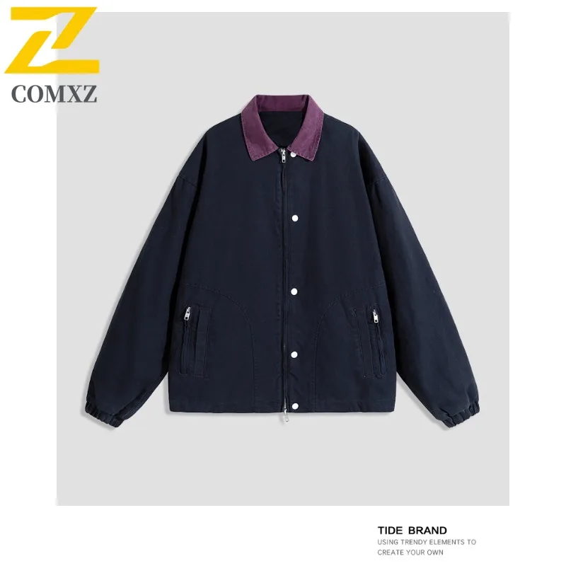 COMXZ الوقوف طوق قسط سترة الرجال في الهواء الطلق ركوب الدراجات الخفيفة معطف دراجة نارية الاستخدام اليومي مريح طويل الأمد الخريف ملابس جديدة #6