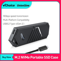 UnionSine M.2 SSD Enclosure NVMe 10Gbps PCIe SSD Box for NVME PCIE SSD Disk Box NVMe M Key Solid State Drive Case Support UASP