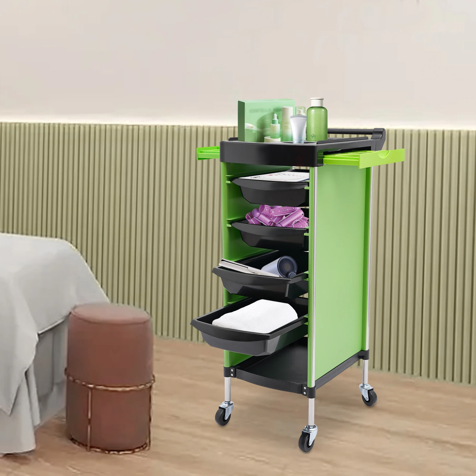 

6-Story Drawer Style Multifunctional Hair Storage Rack, Hair Tool Cart, Salon Hairstylist Exclusive -Green