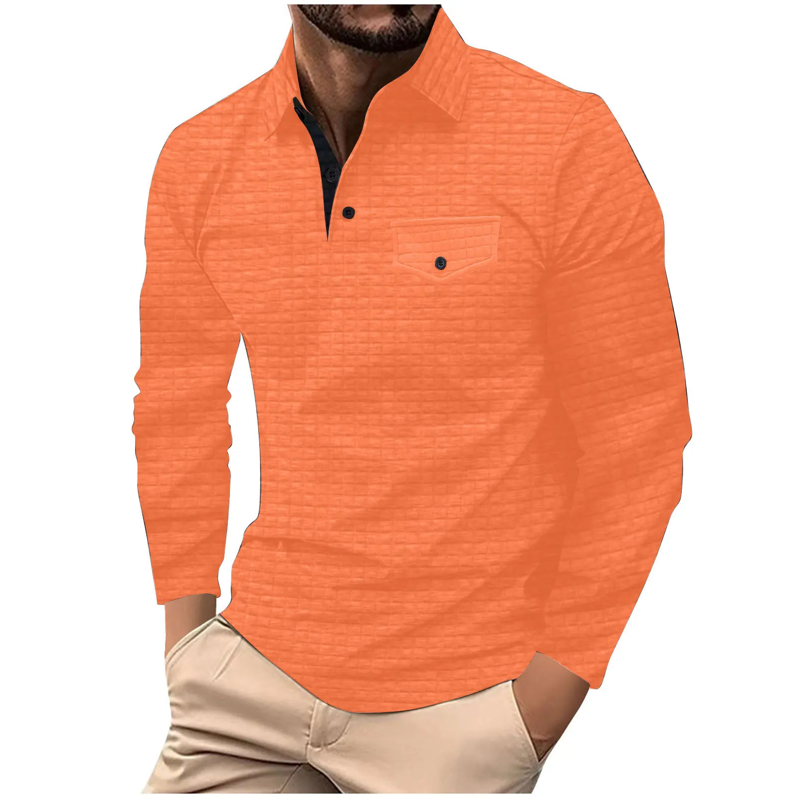 

Spring Autumn Men's Long Sleeve Casual Tshirt Solid Lapel Button Up Pullover Tops New Turn Down Collar Bottoming Polo shirt