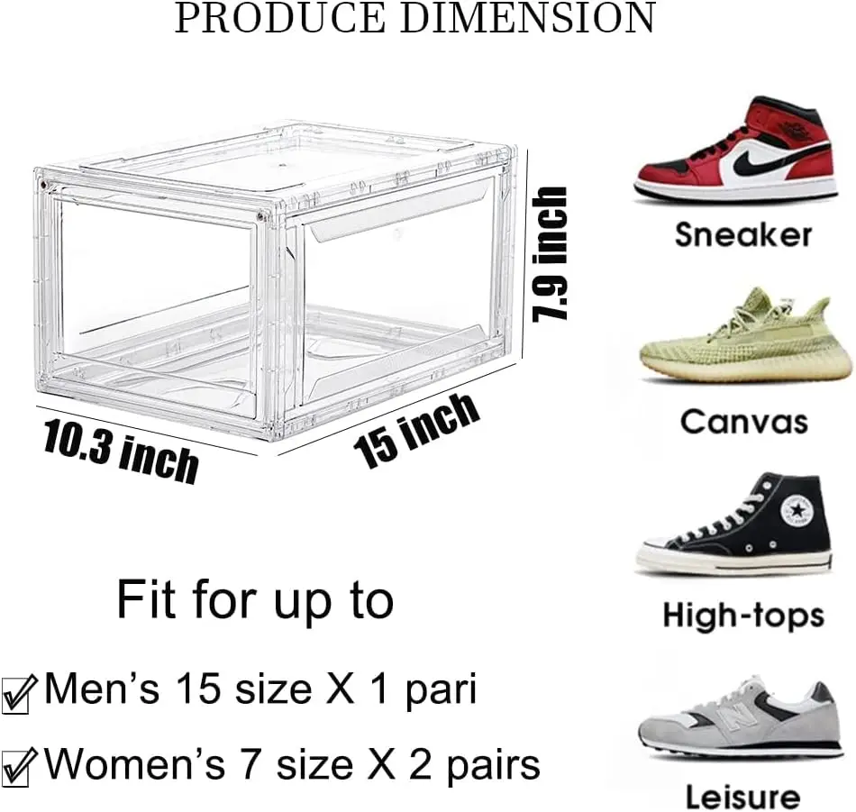 12 Pack Acrylic Clear Shoe Boxes– Ultra Clear Plastic Stackable Sneaker Storage For Sneakerhead. Professional Grade Shoe Display