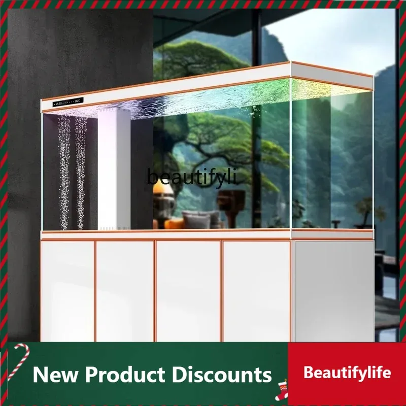 LTL Living room integrated bottom filter ultra-white glass turtle tank light luxury bottom cabinet aluminum alloy dragon fish ta