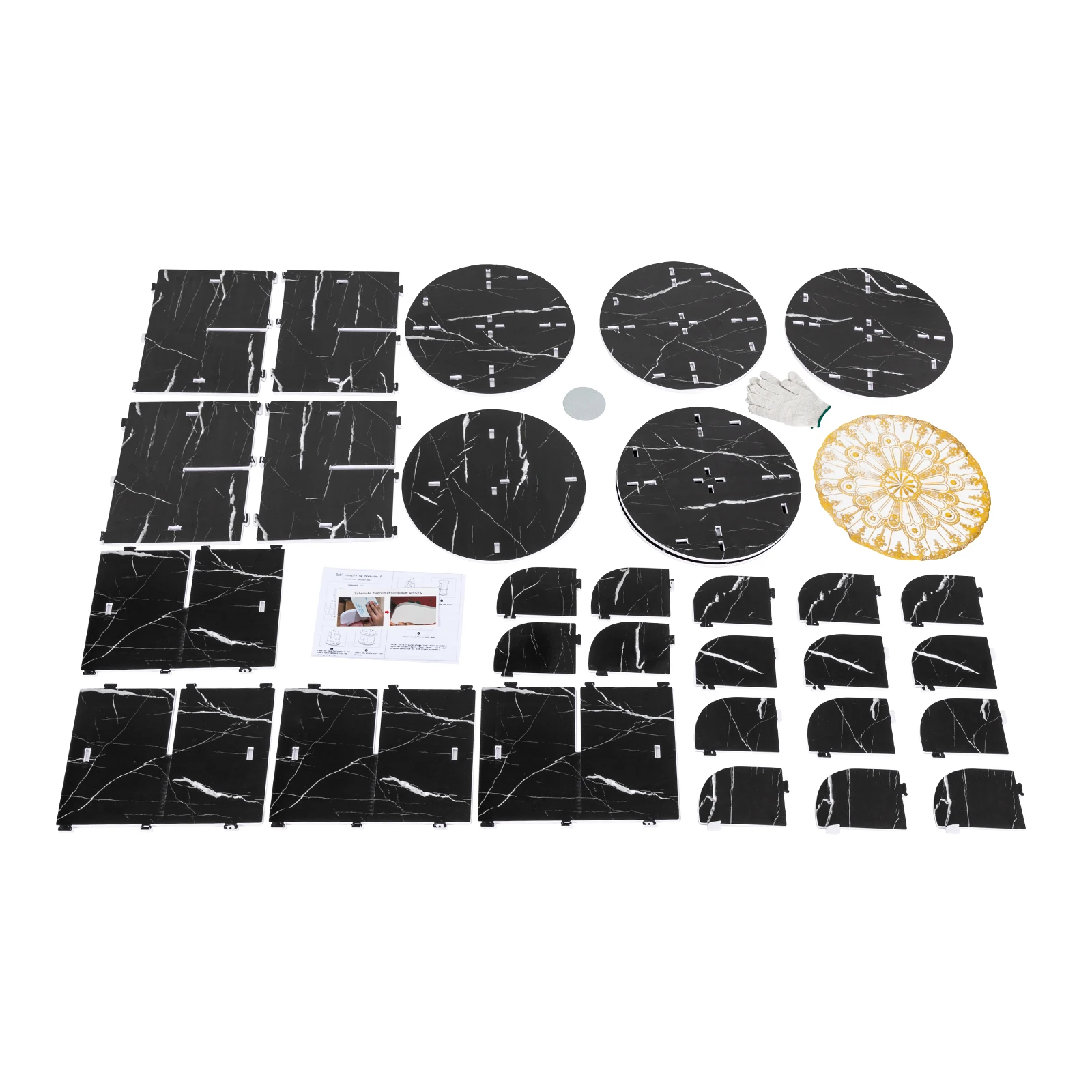 Stylish 360° Rotating Desktop Bookshelf, 4 Tiers, 16 Compartments, PVC Wood-Plastic Composite, Space-Saving Design for Home &