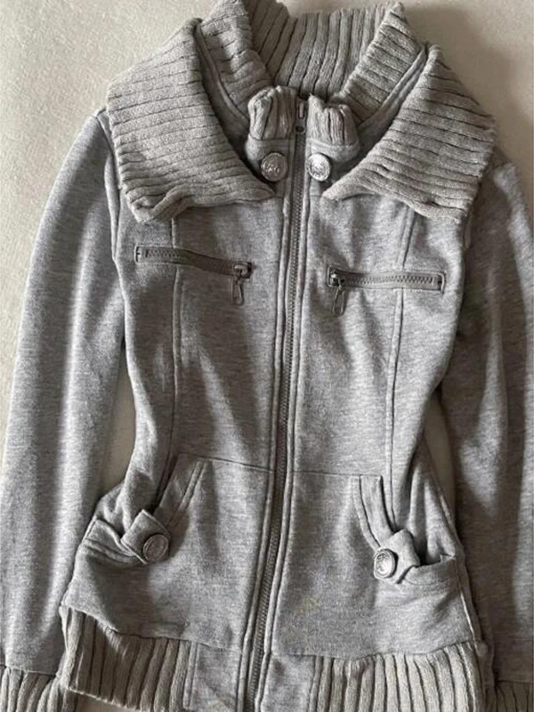 オリジナルアメリカンレトロアイカラースウェットシャツ Jaet レディース秋ヴィンテージマッチングトップトレンディコットンブレンドロングスリーブジッパー