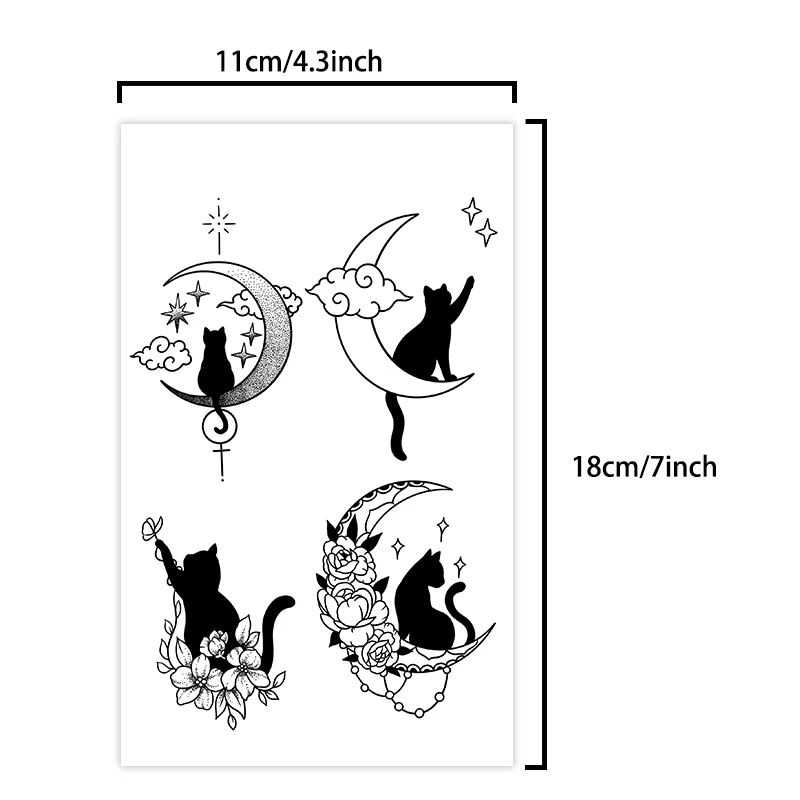 달과 검은 고양이, 오래 지속되는 방수, 임시 문신, 현실적인 반영구 가짜 문신, 1-2 주