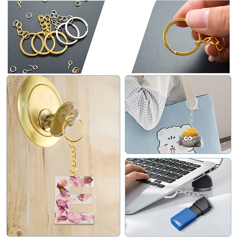 Keychain Keyrings Open Jump Rings Screw Eye Pins zfor DIY Epoxy Resin Key Chain Pendant Earrings Jewelry Making Accessories Set