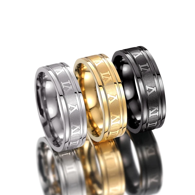 Huitan Vintage cyfry rzymskie męskie pierścionki Temperament moda SimpleStainless stalowe pierścionki dla mężczyzn biżuteria na prezent
