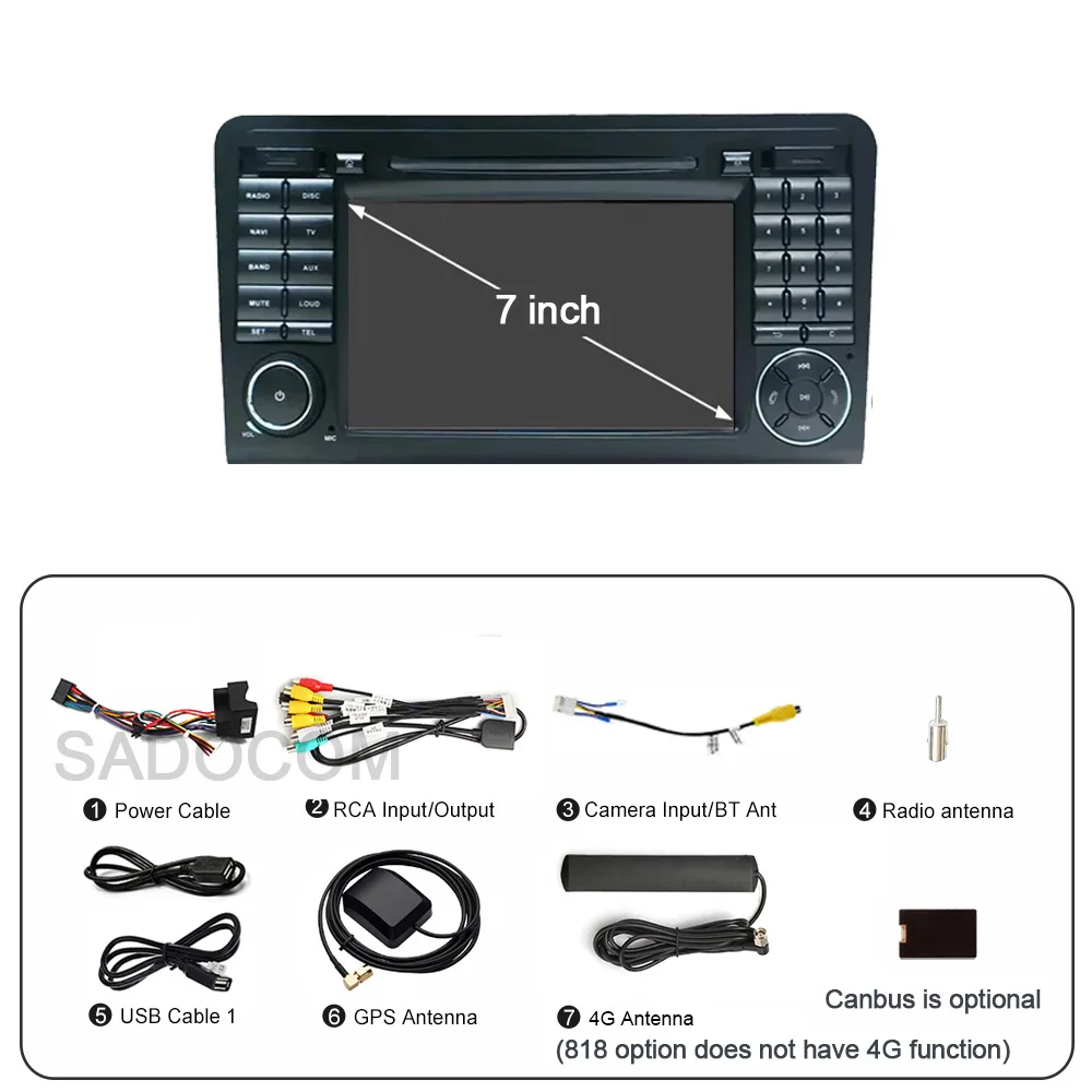 7“ 360 12GB+256G Carplay DSP Android 14.0 Car Player GPS map WIFI Stereo Radio navigation For Benz ML M-Class W164 GL-Class X164