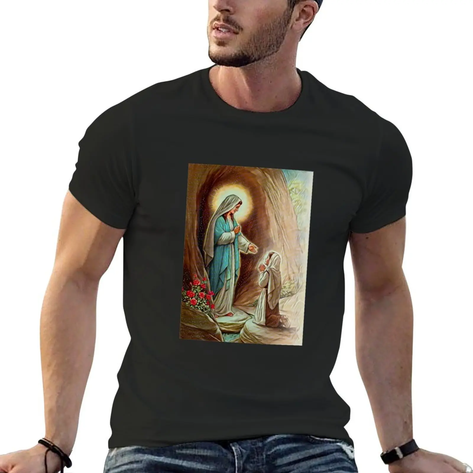 Our Lady of Lourdes and Saint Bernadette- no subtitles T-Shirt custom shirt tees Blouse men clothing