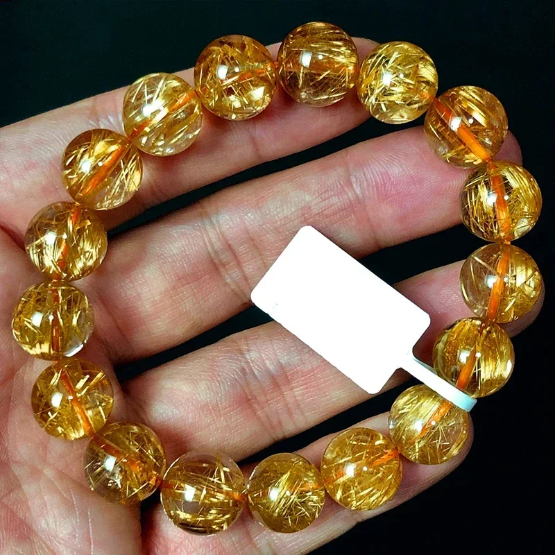 Natural Brazil Golden Hair Crystal Bracelet Female Gold Titanium Crystal Male High grade Jewelry Good Lucky Beaded Couple Gift