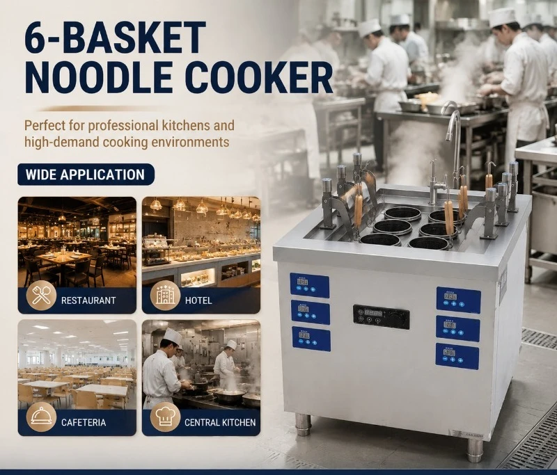 6 Basket Commercial Induction Noodle Cooker 8KW Stainless Steel Pasta Boiler Ramen Cooking Machine Independent Kitchen Equipment