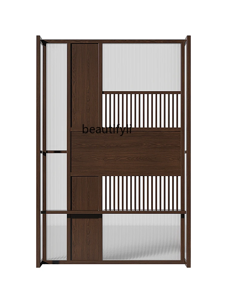 New Chinese-style solid wood screen, living room TV background wall, tempered glass ceiling wall