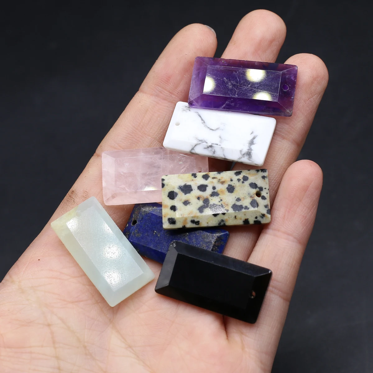 Natural Semiprecious Stone Random Rectangular Perforated Pendant Beads DIY Making Earrings Necklaces Jewelry Accessories Gifts