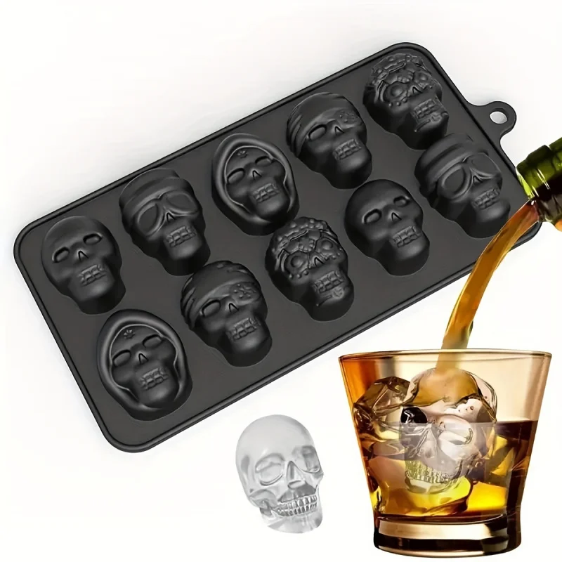 2025 Silicone Ice Cube Tray Halloween Decor Skull Ice Mold Funnel Matching Multi-Purpose Ice Making Tool