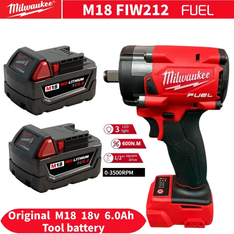 

100% Milwaukee M18 Battery,M18 FIW212 18V Lithium Battery impact Wrench 8-11-1880 48-11-1860 48-11-1850 Power Tool Battery
