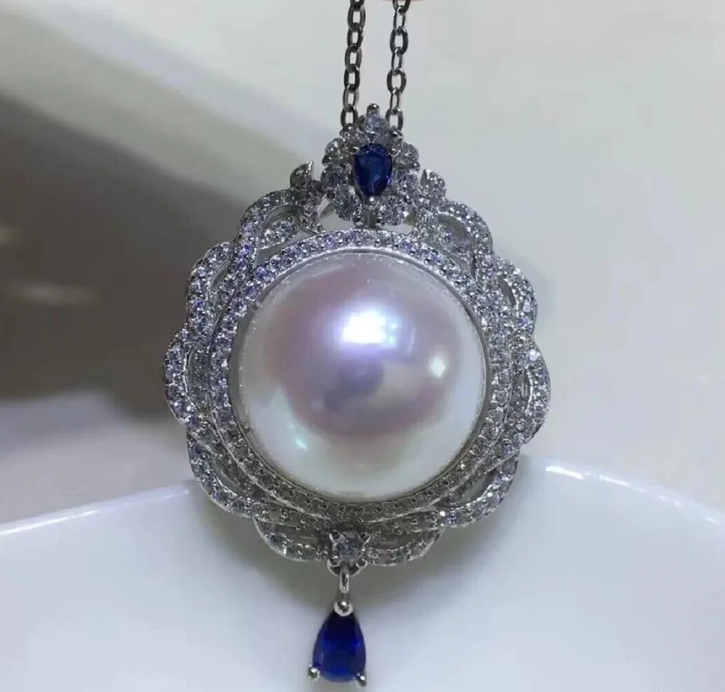 

Gorgeous and exquisite pearl pendant AAAA13-14mm natural South Sea white pearl pendant 925s 18 inch