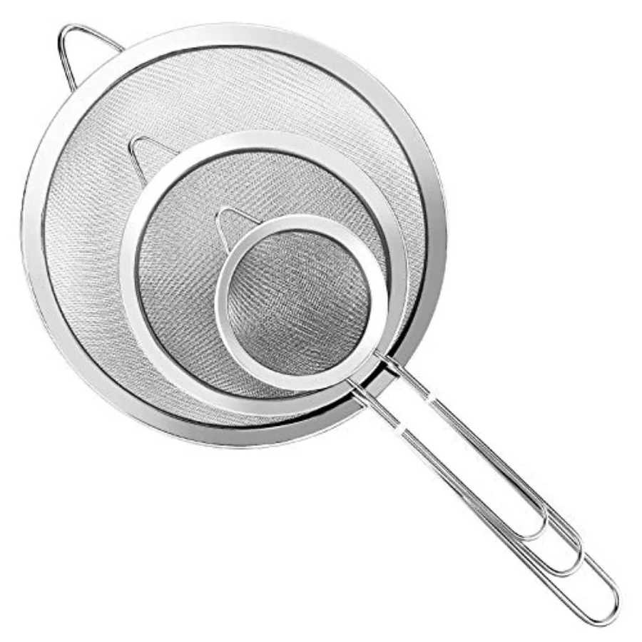 3Pcs Super Wire Extra Fine Mesh Strainer with Handle, Small Medium Large Size Sifter Metal Strainer Set, Stainless Steel Sieve