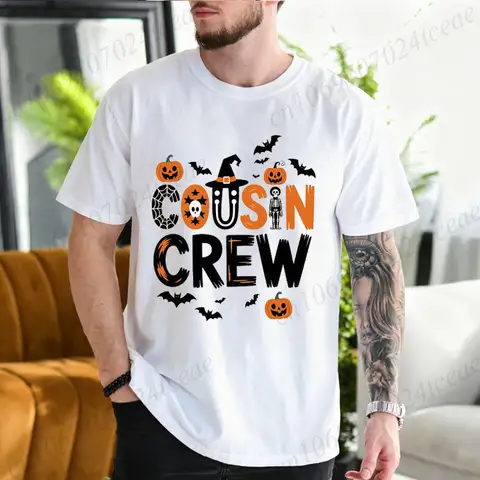 Cousin Crew Halloween T‑Shirt Unisex Funny Pumpkin Bat Skeleton Graphic Tops Family Group Matching Halloween Party Gift T Shirt