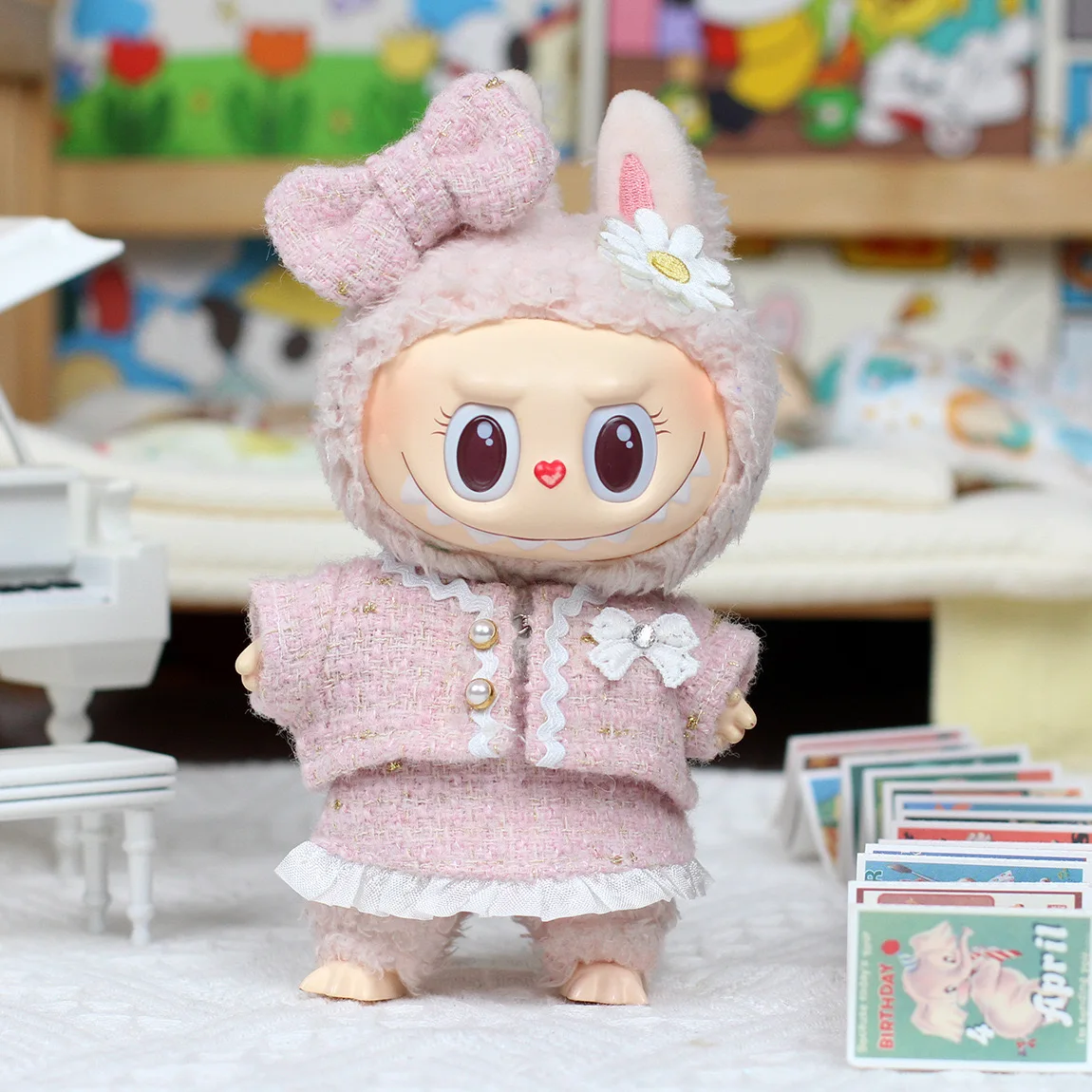 DIY 17cm Labubu Doll Clothes Advanced luxury wedding Heartbeat Macaron Labubu Doll Clothes Changing Light clothes