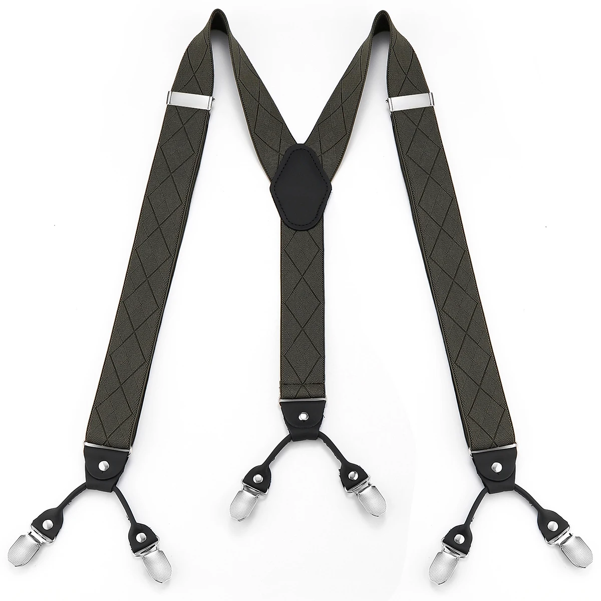 بنطال بدلة واسع الساق على الطراز الفرنسي الراقي للرجال مع ستة مشابك وحمالات جلدية غير قابلة للانزلاق