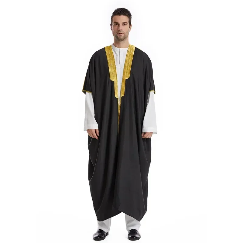 2024 Patchwork Fashion Solid Color Middle East Muslim Men\'s Robes Men\'s Robes Arab Dress Islamic Clothing