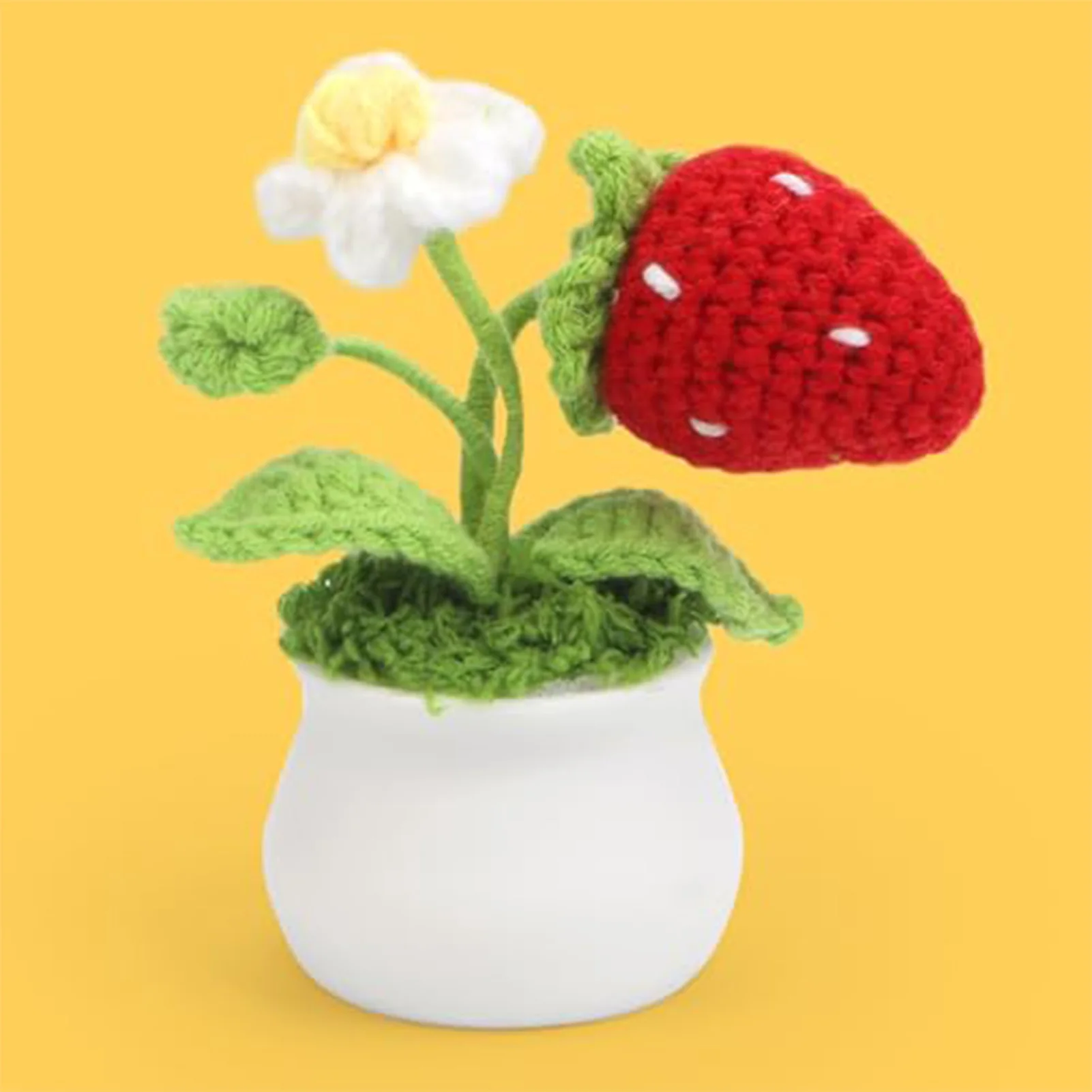 Handmade Crochet Strawberry Potted Plant Mini Yarn Flowers Decor Gift for Home Office Teacher Appreciation Birthday