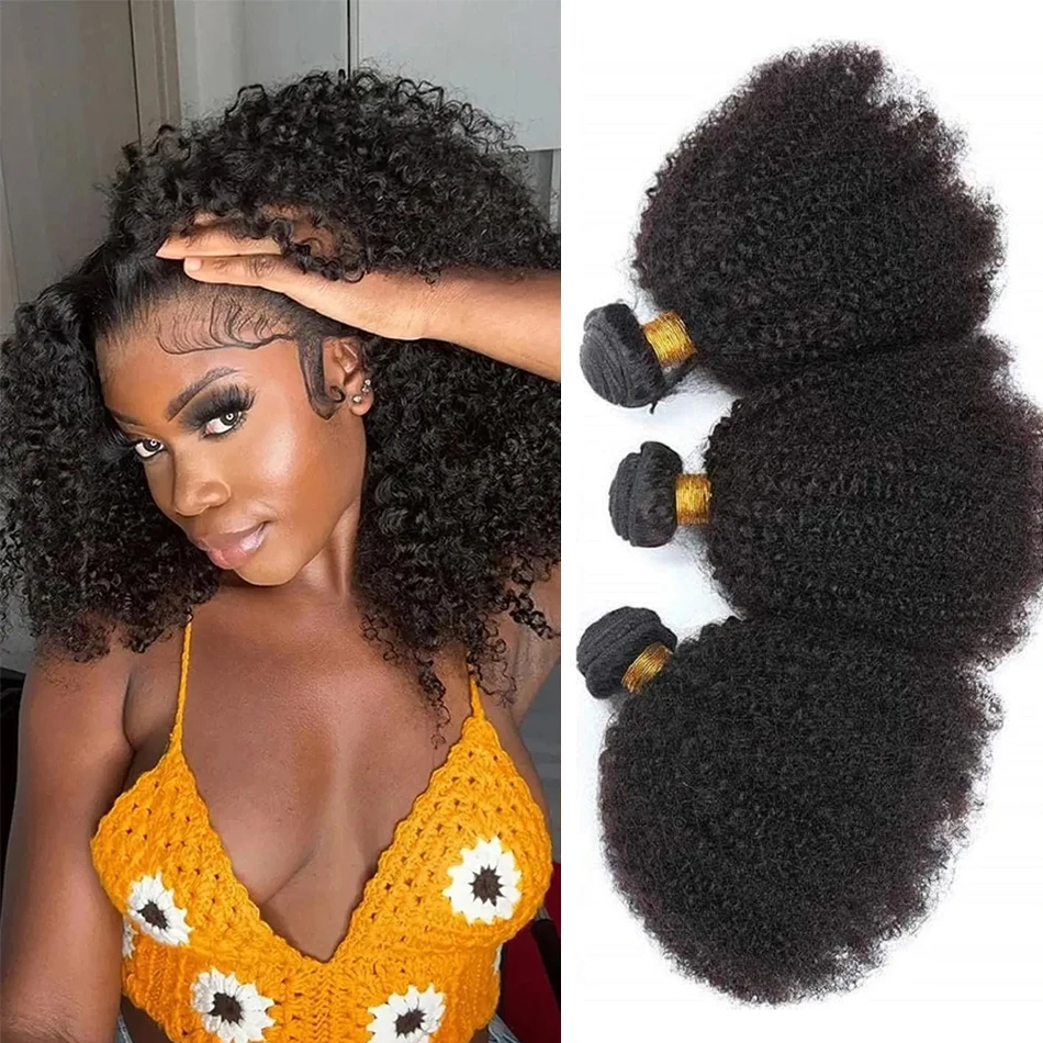 

Afro Kinky Curly Human Hair Bundles 8-24 Inch Curly Weave 100% Unprocessed Virgin Extensions for Black Women Natural Color