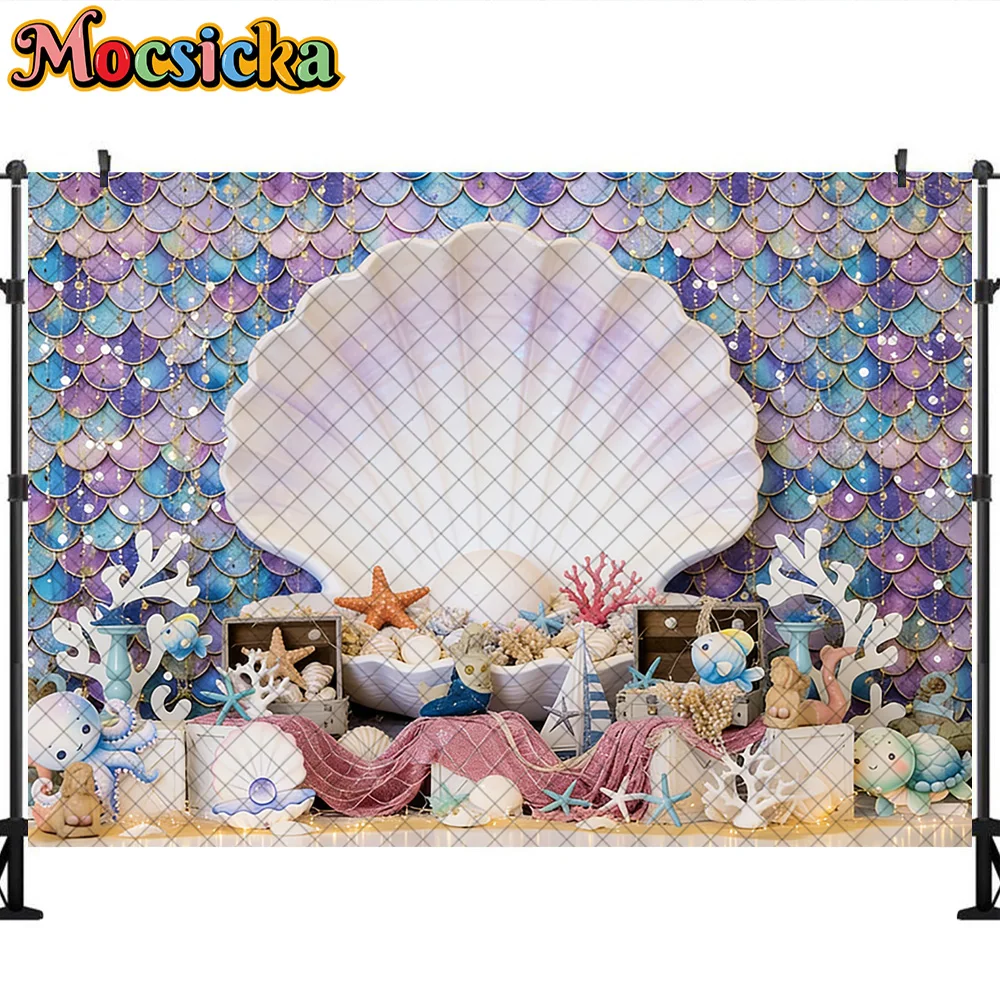 Mocsicka Photography Backdrop Mermaid Shell Underwater World Decoration Baby Shower Newborn Party Backgrounds For Photographs