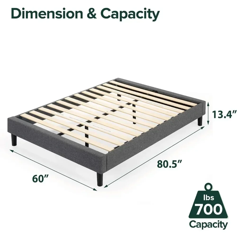 Upholstered Platform Bed Frame, Mattress Foundation, Wood Slat Support, No Box Spring Needed, Easy Assembly, Grey, Queen