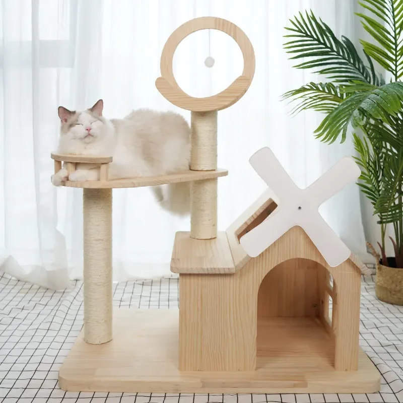 Hot sale Luxury Wood Cat Tree Europe Modern Pet Simple Cat Tree Condo Cat House Tower