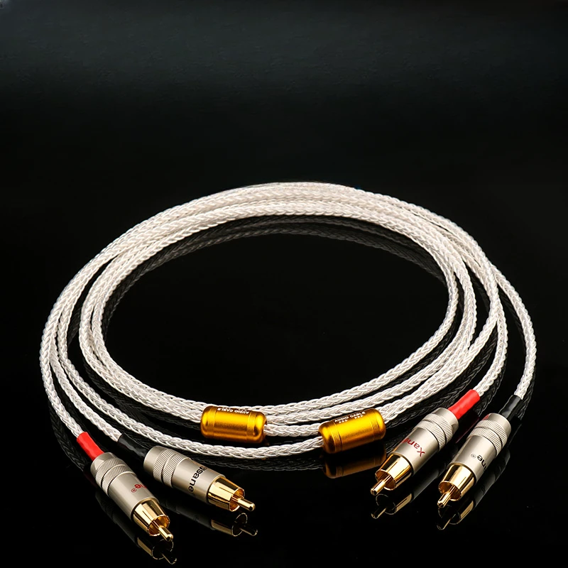 

Monocrystalline copper silver-plated signal cable Audiophile 2RCA lotus head audio signal cable