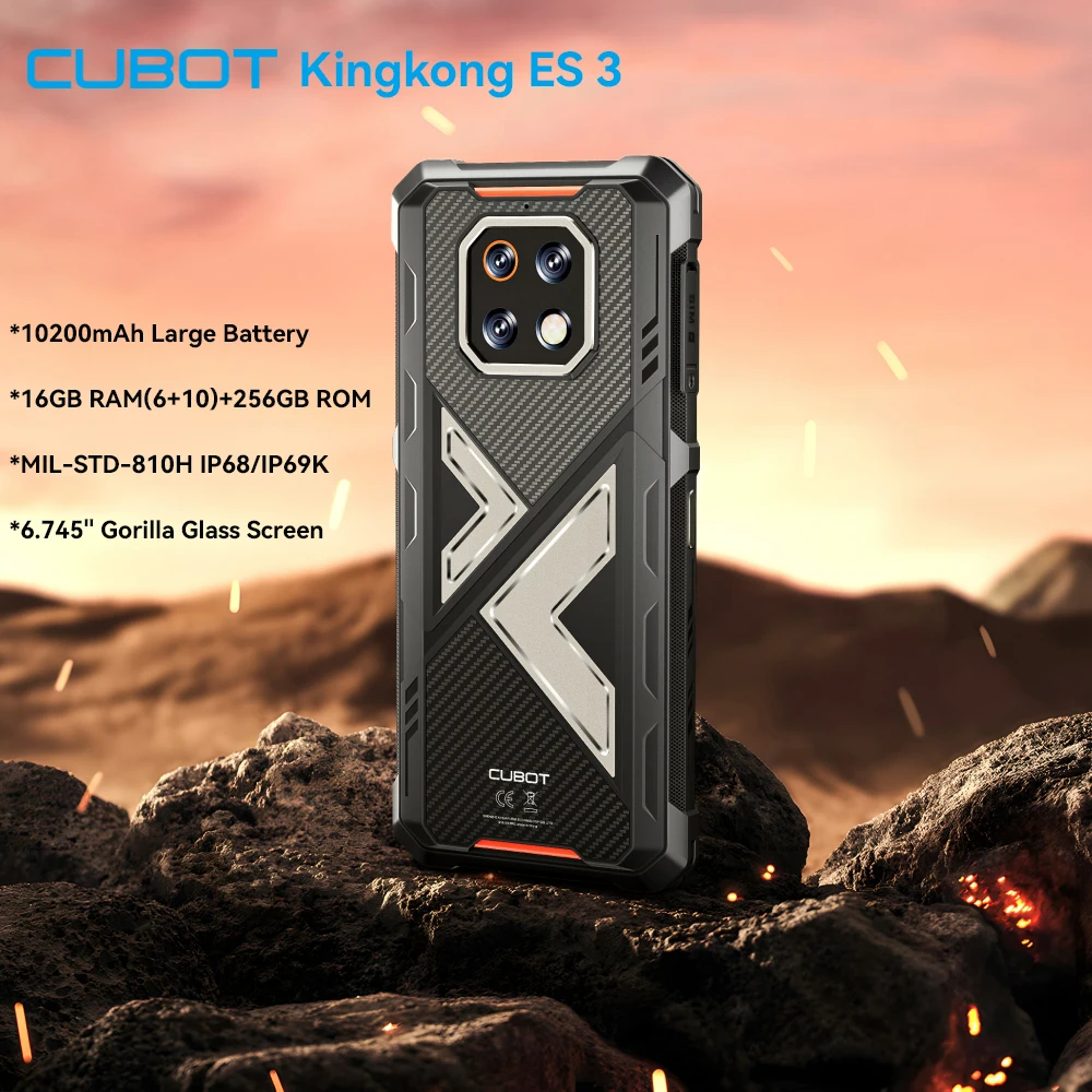Cubot KingKong ES 3 Rugged Smartphone Android 15 10200mAh Battery 16GB RAM(6+10)+256GB ROM 6.745