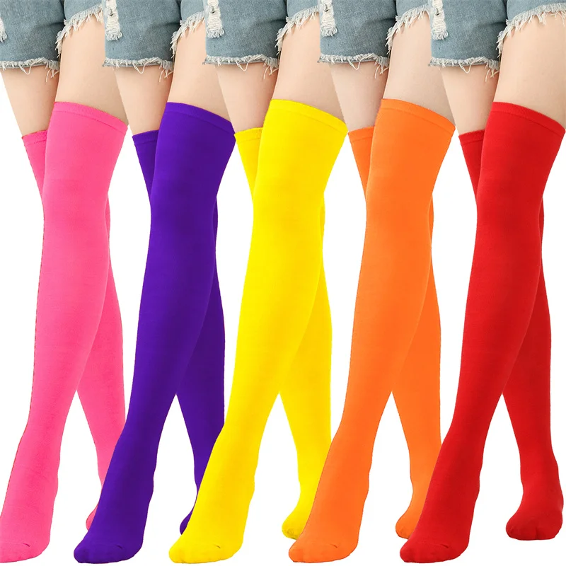 Women Over Knee Socks Christmas Diagonal Striped Christmas Thigh High Stockings Personality Solid Color Long Soxs Halloween Gift