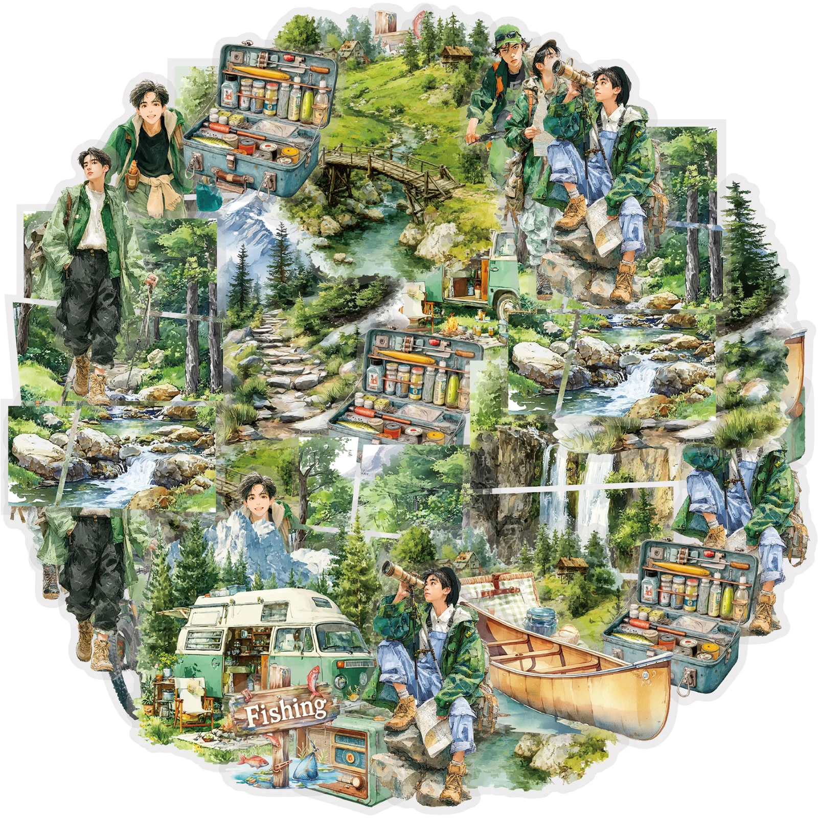 Etori Life Deep Forest Exploration 15 szt. Naklejek w stylu vintage z motywem leśnym, do przygód na świeżym powietrzu, na kemping w górach, z postaciami, do kolażu w dzienniku, materiały do dekoracji laptopa, etui na telefon, walizki, biurka, akcesoria do dekoracji, przygody na świeżym powietrzu, rękodzieło, materiały do scrapbookingu, rękodzieło DIY, imprezy artystyczne, artykuły szkolne, naklejki-zabawki, prezent dla przyjaciół