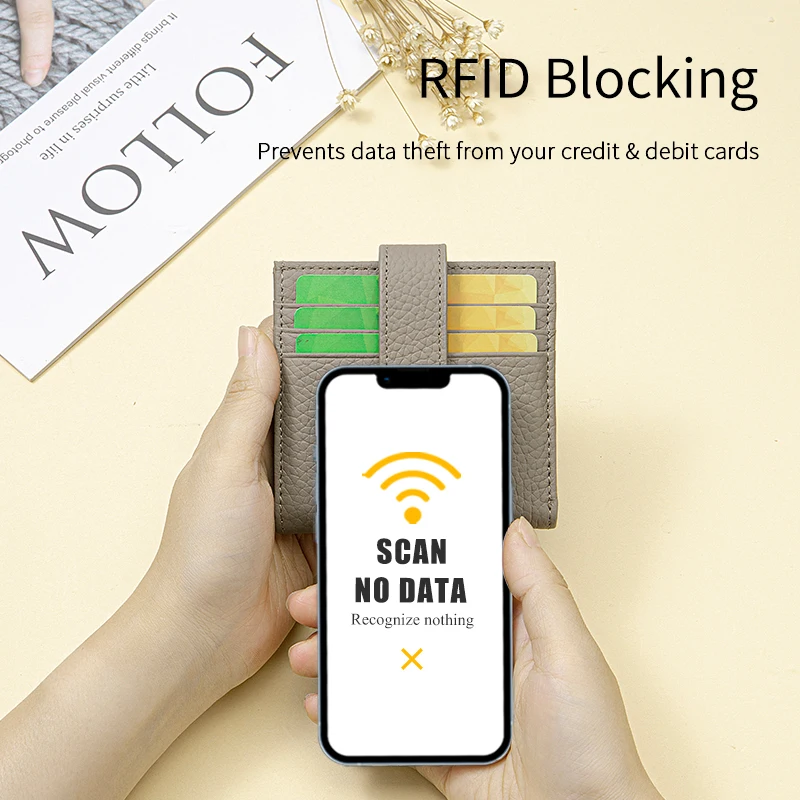 Genuine Leather Women RFID Blocking Ultra-Thin Mini Short Wallet Small Women's Two-Fold Purse with 9 Cards Slots, 1 Coin Pocket