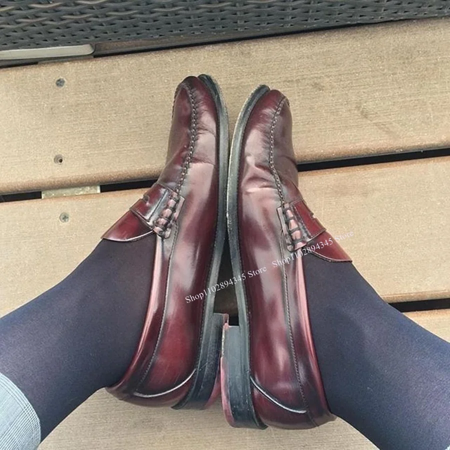 

Wine Red Slip On Shallow Men Shoes Men's Dress Shoes Leather Pumps High Quality Party Shoes Fashion Big Size 48 Zapatillas Mujer