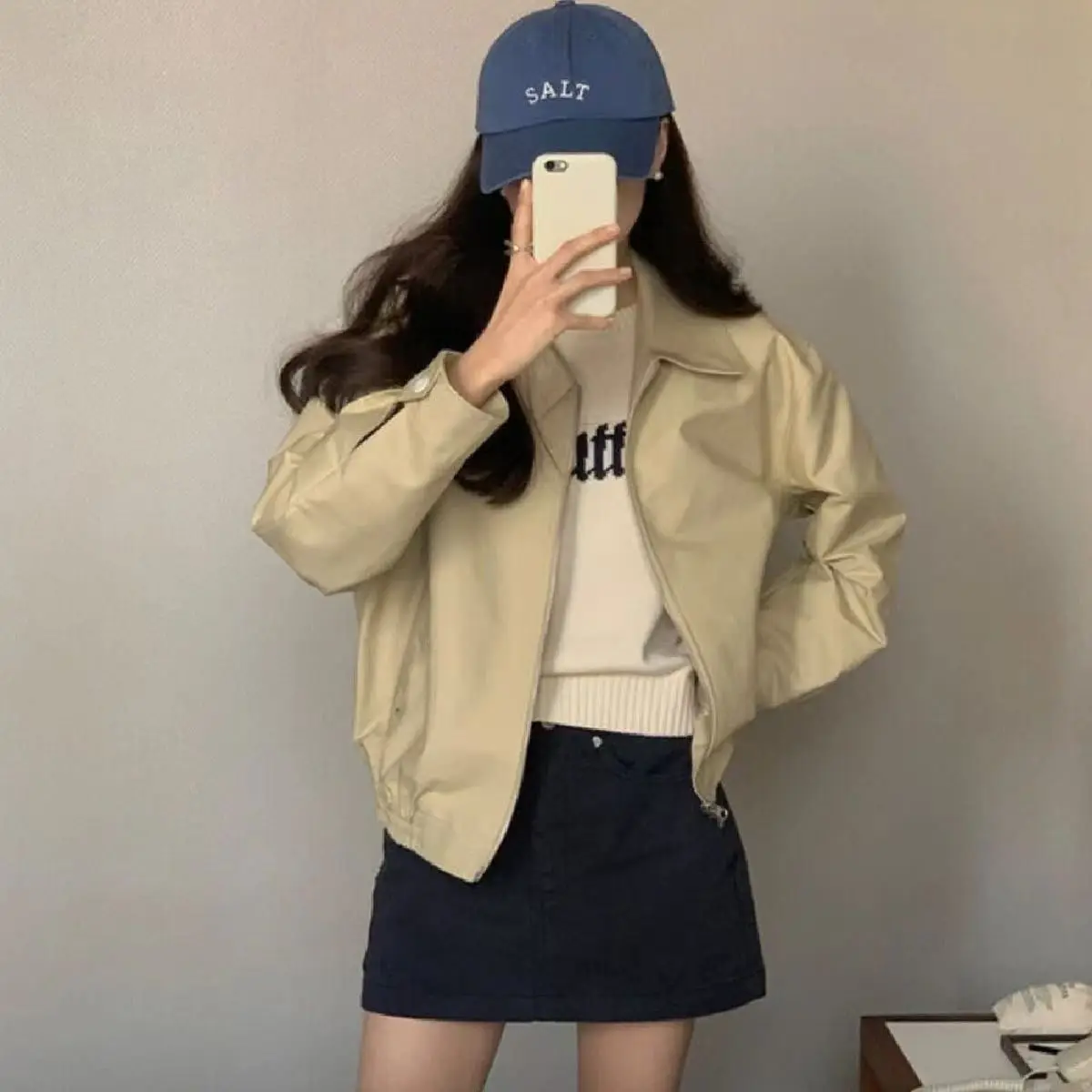 Short Jacket Outerwear 2025 New Design Loose Collar Casual Spring Autumn Workwear Baseball Style Polyester Fiber Ladies Coat