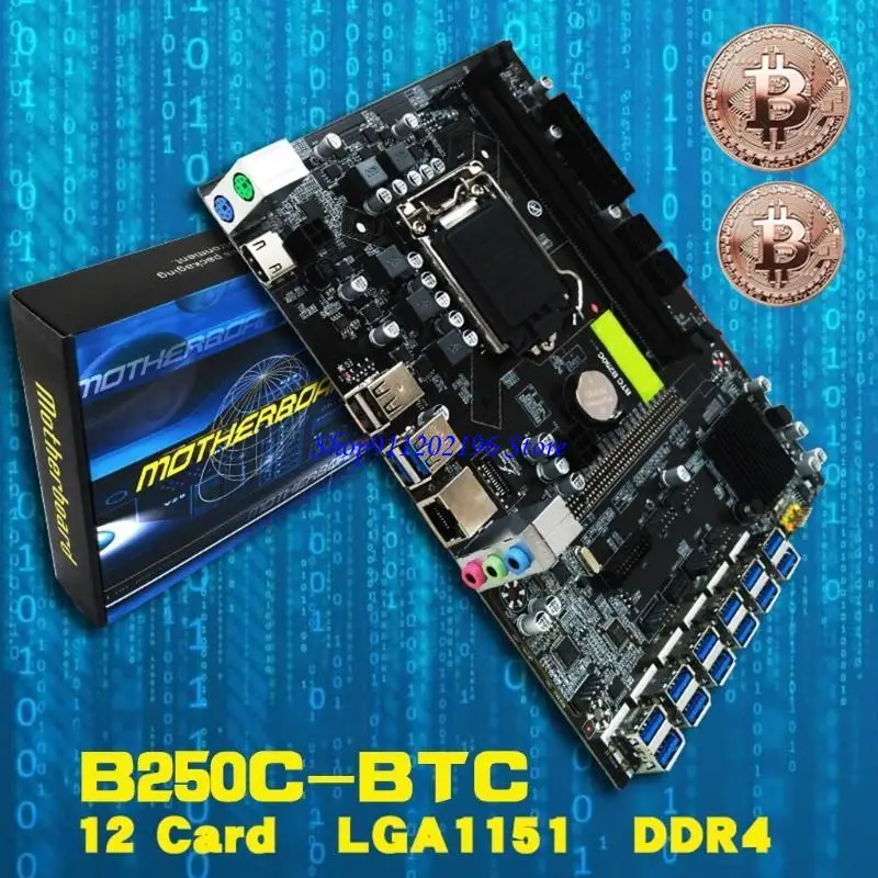 

P82A Материнская плата Miner B250C BTC 12USB3.0 TO PCI-E X16 2XDDR4 DIMM 16GB RJ45 2 4SATA ​​ETH MINing Multi-Maint