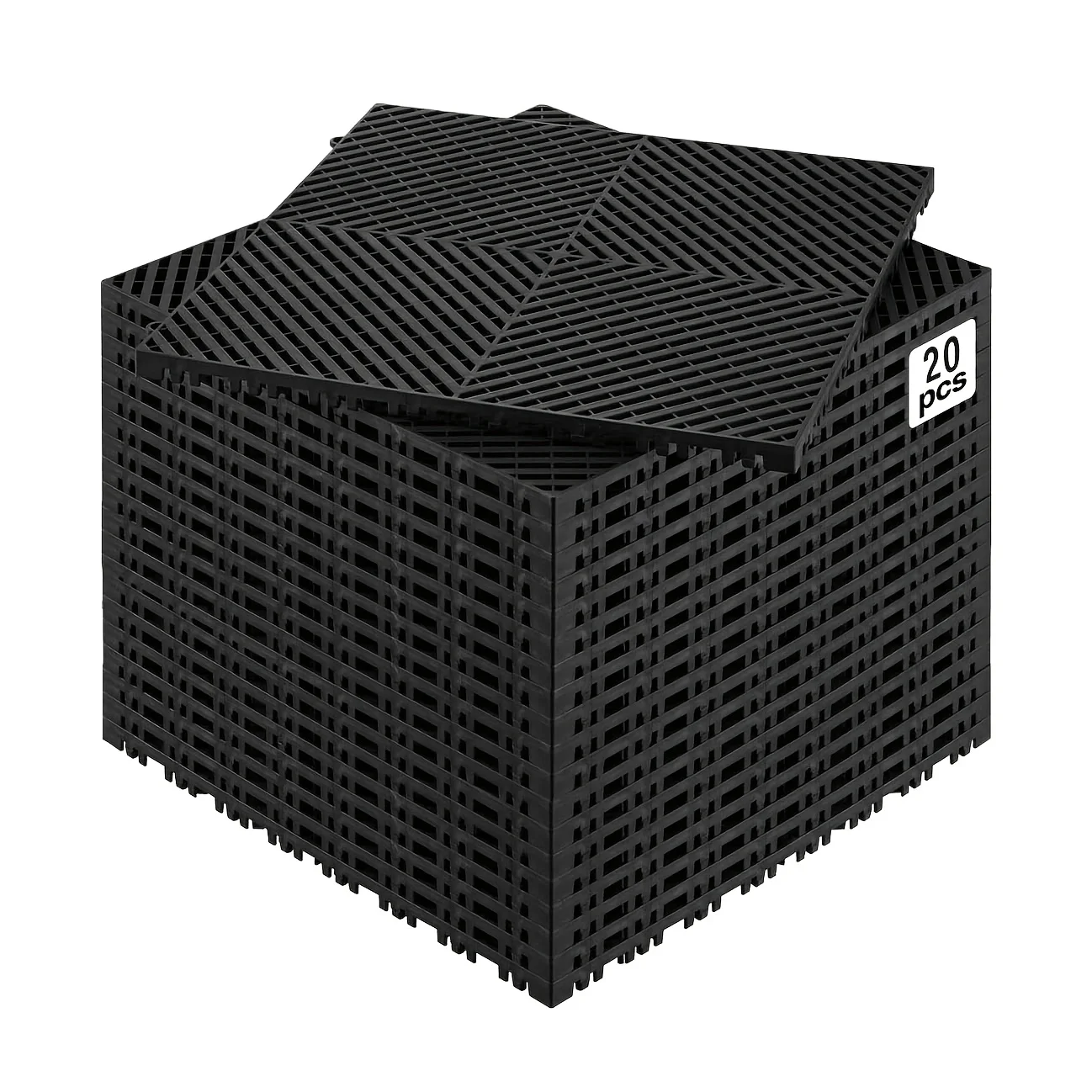 

10 Edges And 2 Corners Solely Optional 20 Packs Interlocking Drainage Mat, 15.7" X 15.7" Modular Interlocking Cushion, 20pcs Splicing Drainage Mats, Non-Slip Black PP Drainage Floor Tile And Shower Mat, for Garage, Garden, Kitchen & Outdoor