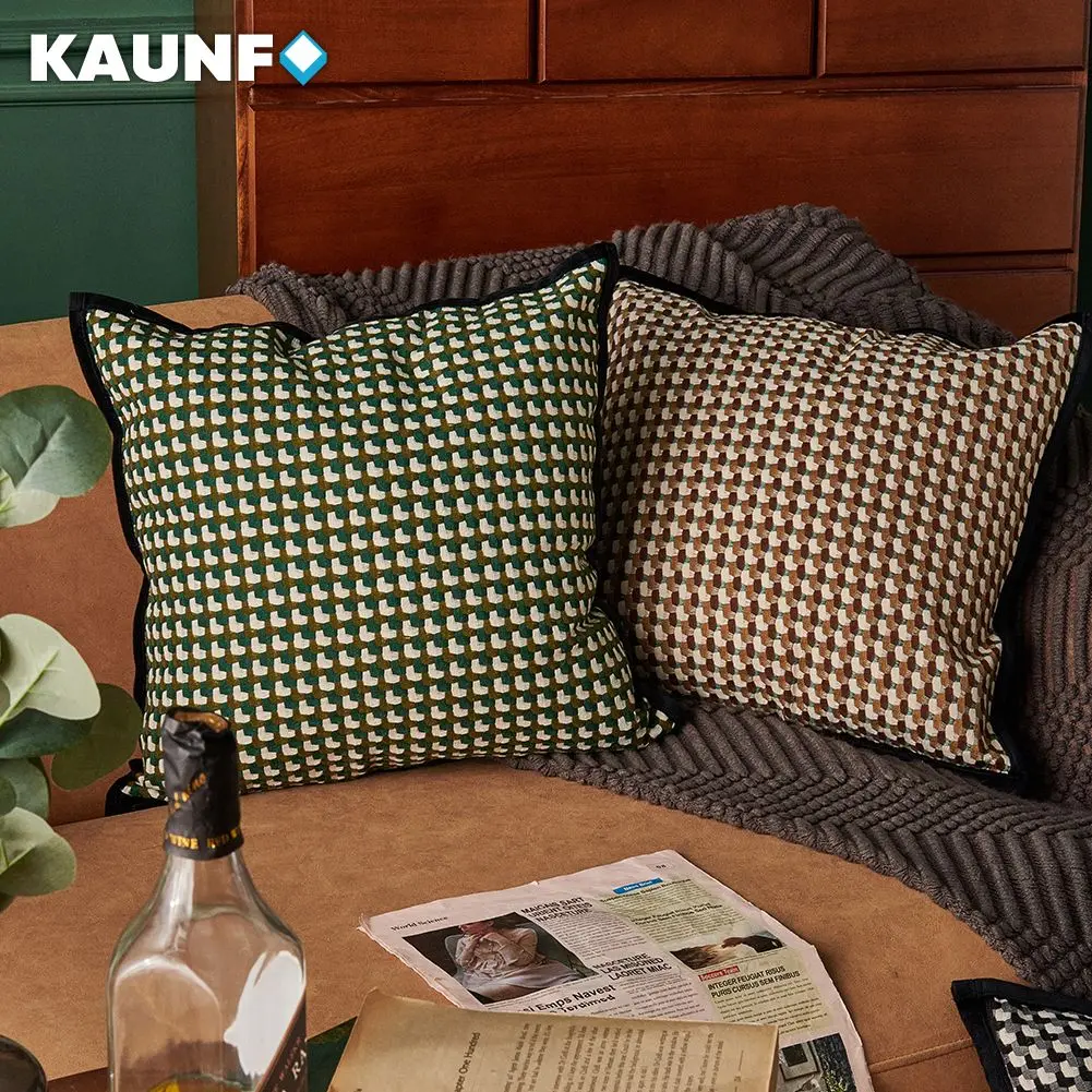 1PC Jacquard Weave Geometric Cushion Cover for Sofa Living Room Retro Pop Art Checkered Pillowcase Modern Home Decor 18x18 inch