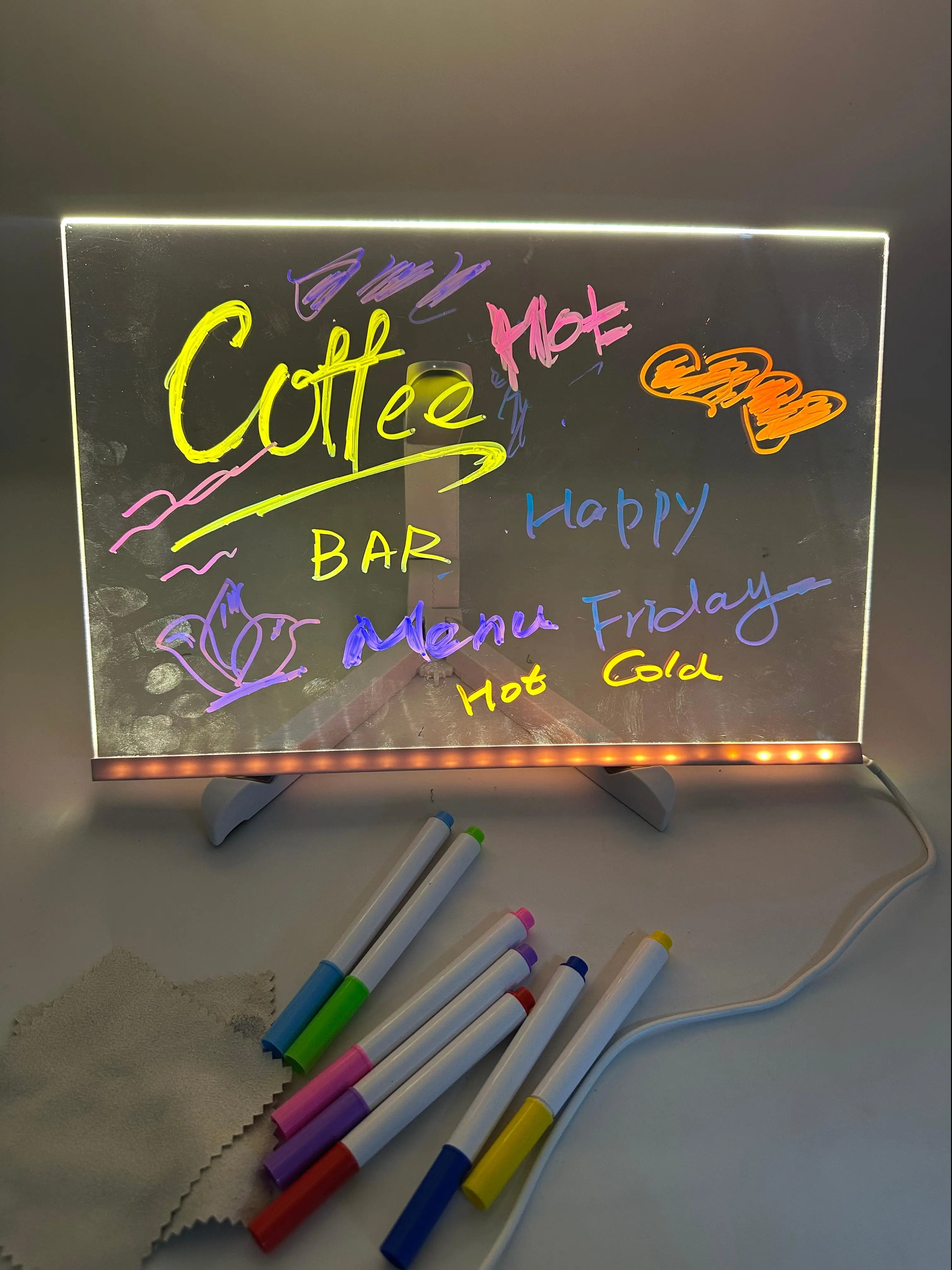 20 x 20cm USB Powered Creative Acrylic Note Board illuminated DIY Lighted painting board Rewritable acrylic message board