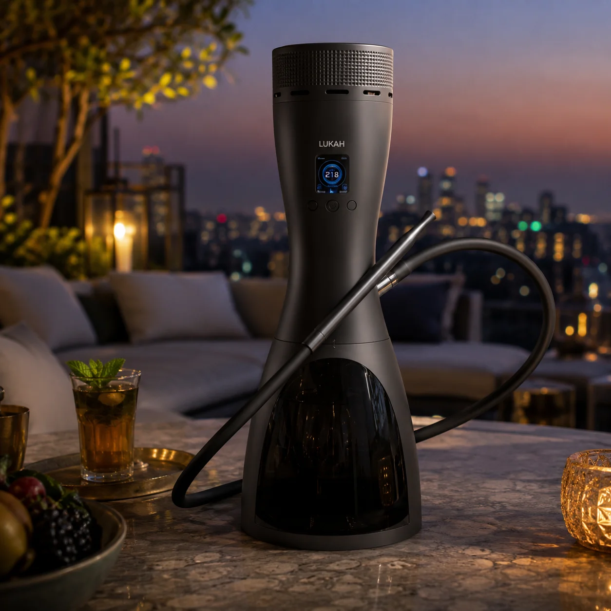 Lukah Professional Portable Electric Hookah Rechargeable LED Light Digital Display Electronic Shisha for Personal Use