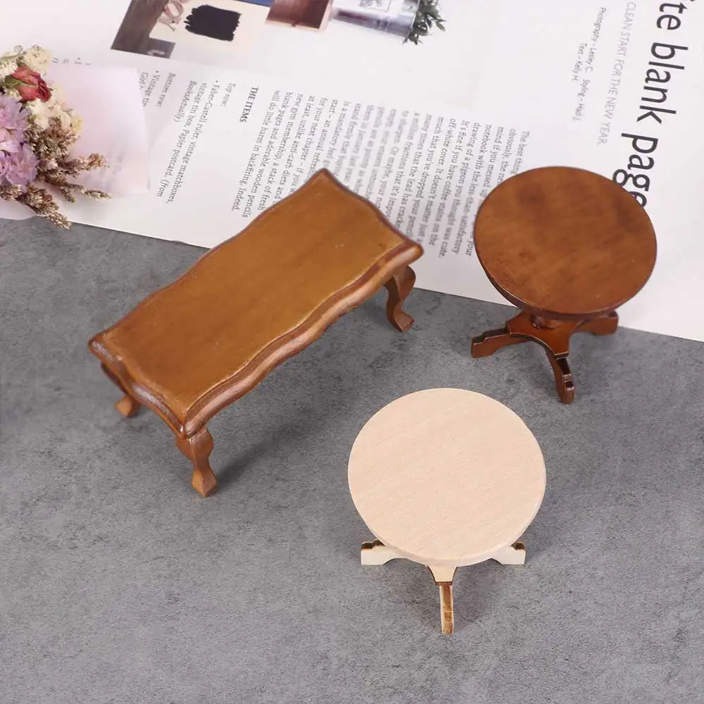 Wood Simulation Teatable Coffee Table Living Room Toy Doll House Accessories 1/12 Mini Dollhouse Furniture Miniature Kids Toy