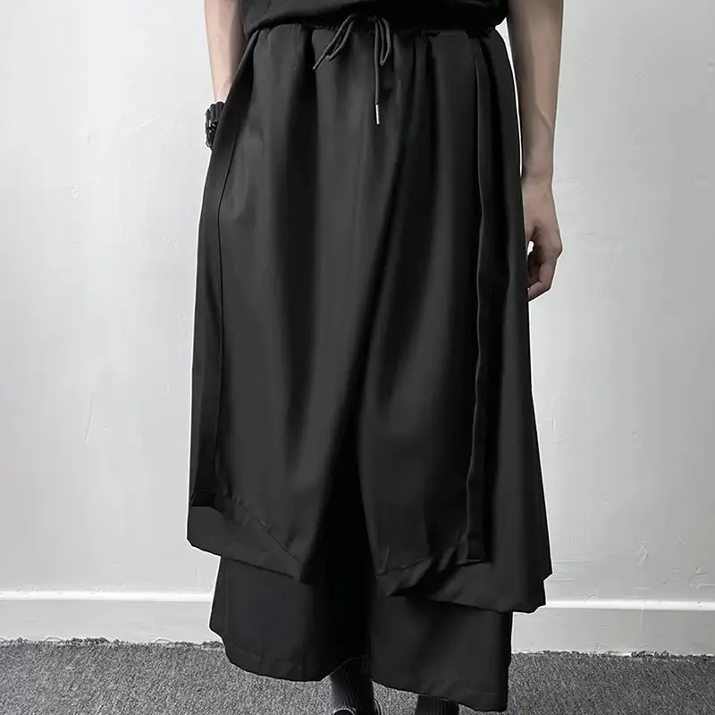 Y2k Double Layer Irregular Samurai Trousers Skirt Pant Genderless Streetwear Fashion Youth Outdoor Casual Hakama Unisex 2026 New