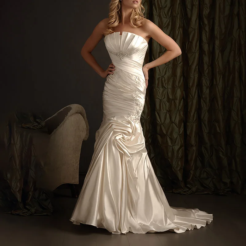 

Long Beads Wedding Dresses for Women Scalloped Neck Backless Floor-Length Mermaid Bridal 2023 Prom Evening Vestidos De Novia New
