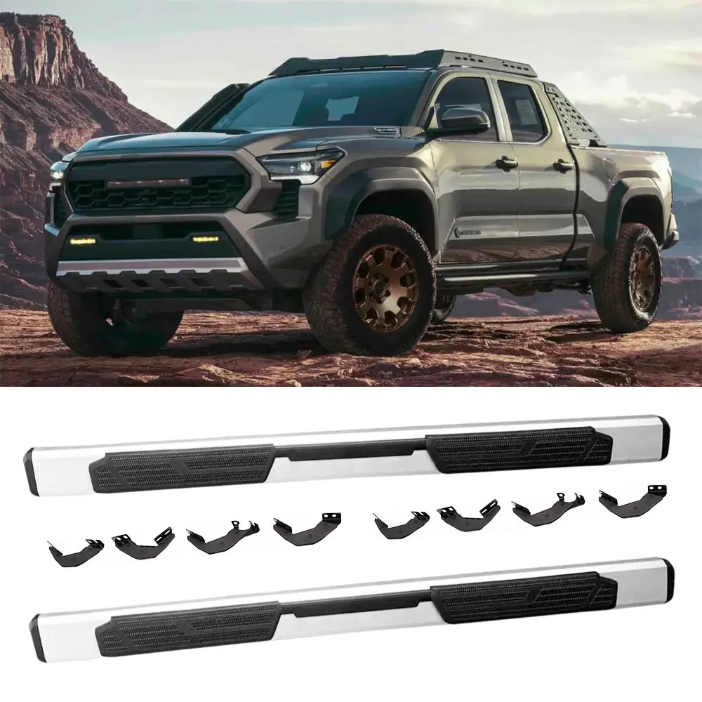 2pcs Silver Running Board Fits for Toyota Tacoma 2024 2025 Side Step Nerf Bar