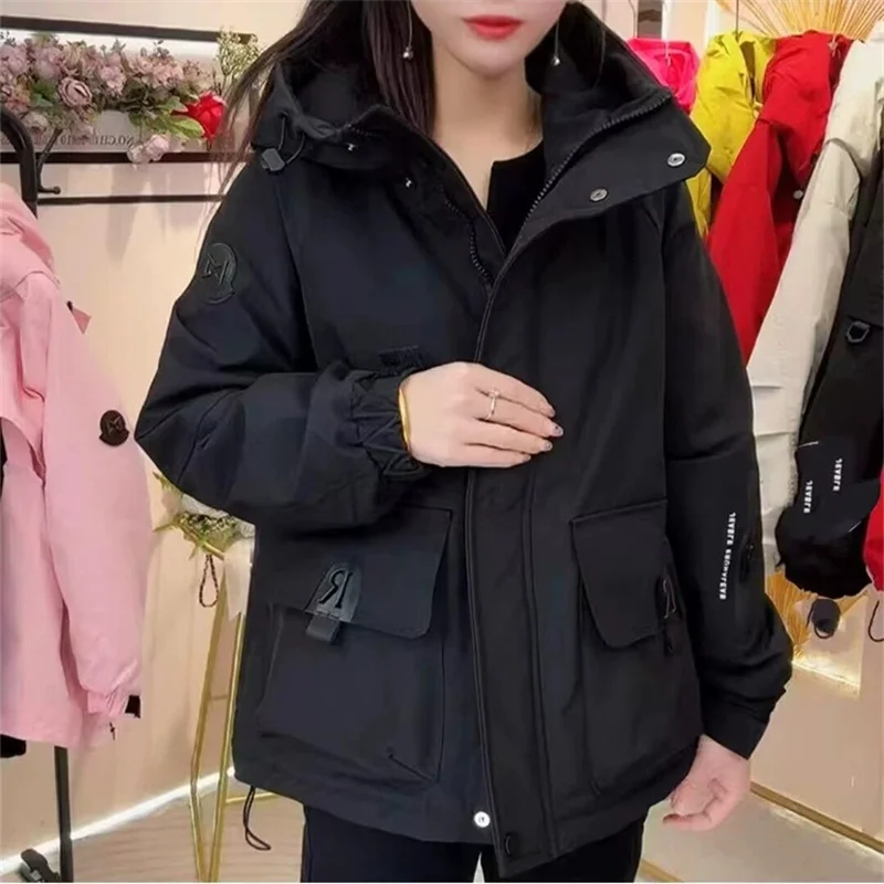 Parkas a prueba de viento para deportes al aire libre para mujer, chaqueta corta acolchada de algodón estilo Safari para otoño e invierno, abrigos informales holgados con capucha para estudiantes